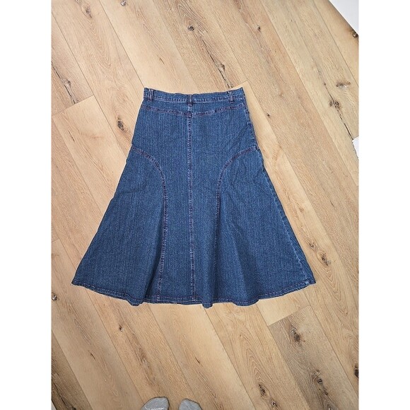 Vintage Western Prairie Cowgirl Retro Modest Flared Panel Denim Skirt Womens PM - Picture 4 of 6